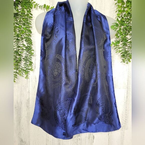 Authentic Versace Iridescent Black and Blue Scarf - Picture 9 of 12